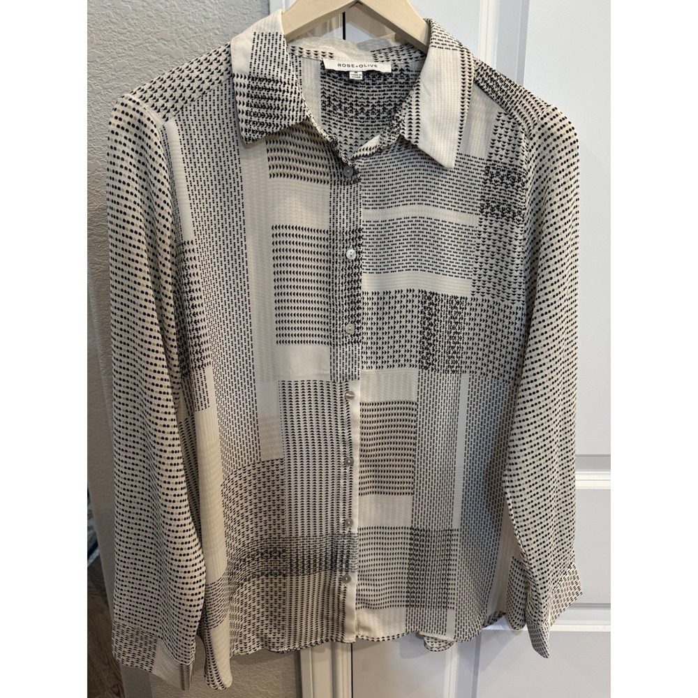 Rose Olive Shirt Womens Medium Lightweight Polyester Button Up Long Sleeve